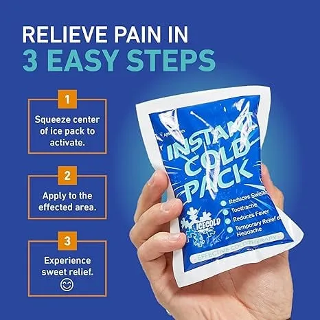 NEW 4 Packs Instant Ice Cold Pack (6” x 4.5”) - Disposable Instant Ice Packs for Injuries | Cold Compress Ice Pack for Pain Relief, Swelling, First Aid, Toothache, Athletes & Outdoor Activities