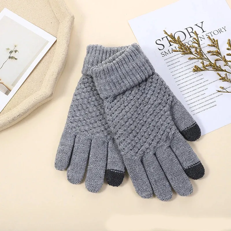 Unisex Warm Winter Touchscreen-Compatible Gloves Stretchy Classical Knit Full Finger Outdoor Cycling Driving Gloves