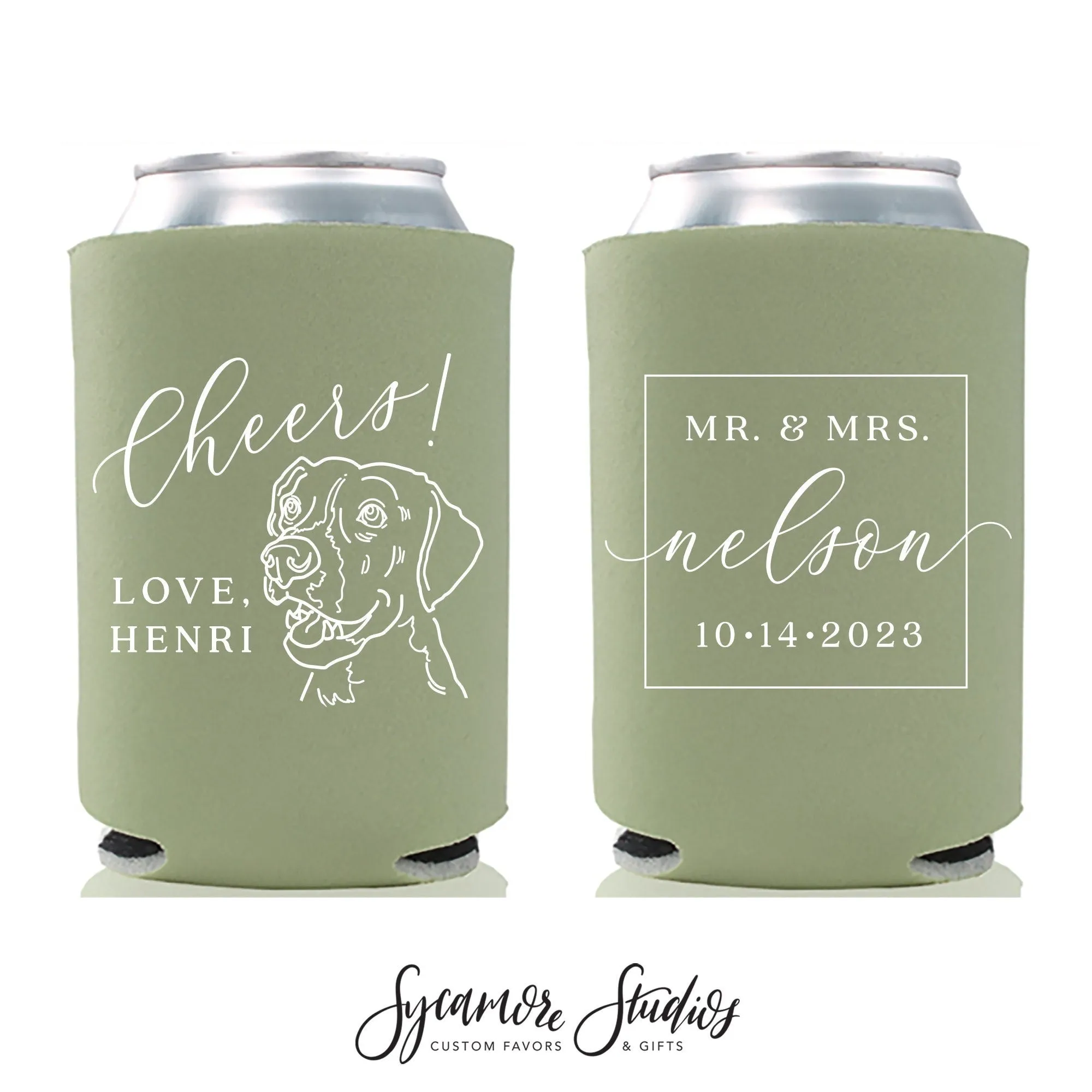 Wedding Can Cooler #204R - Custom Pet Illustration